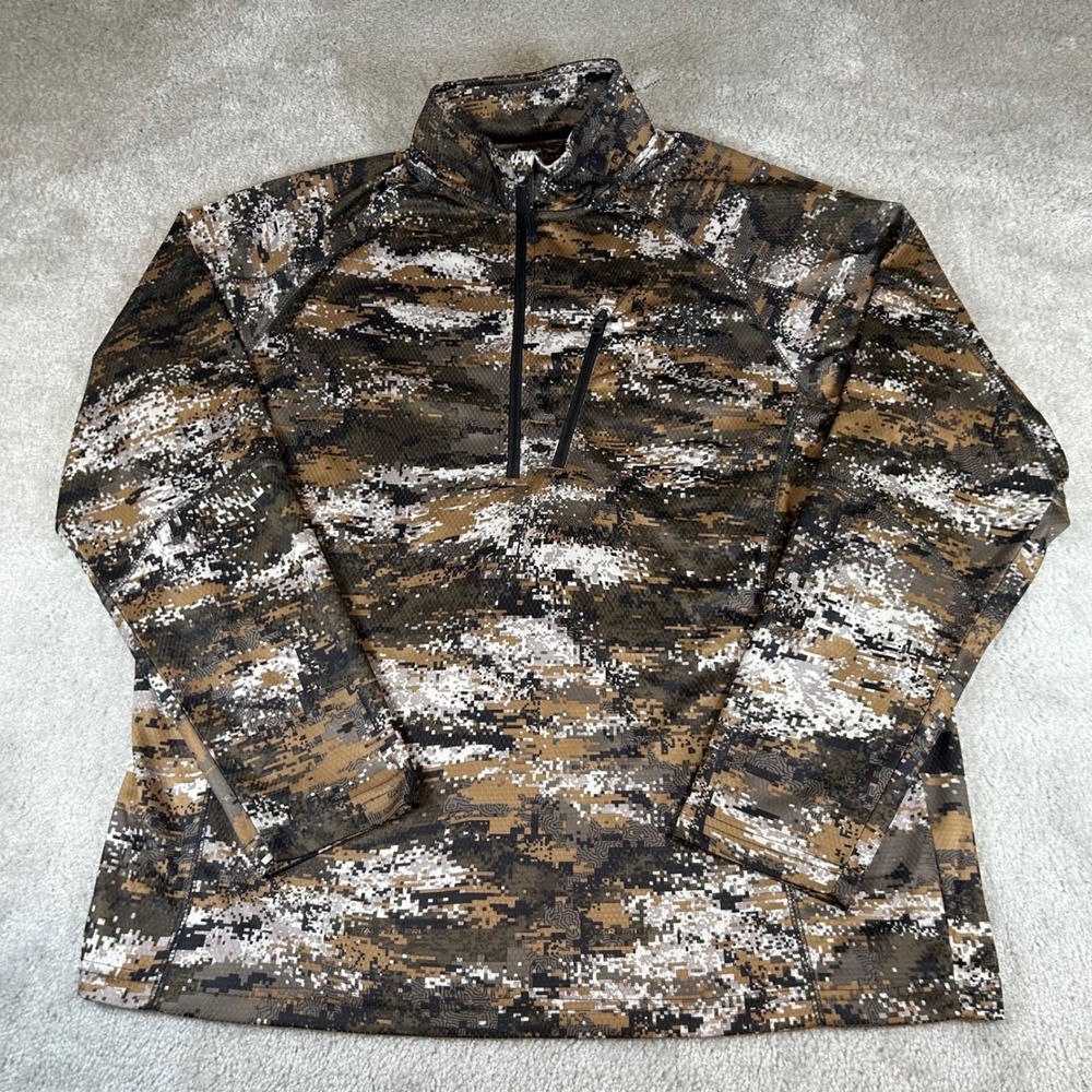 Huntworth Quarter Zip Pullover Mens 2XL Brown Digital Camo Performance Top USA